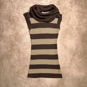 Derek Heart Striped Sleeveless Cowl Neck Sweater Top Tunic Knit Y2K Indie Sleaze